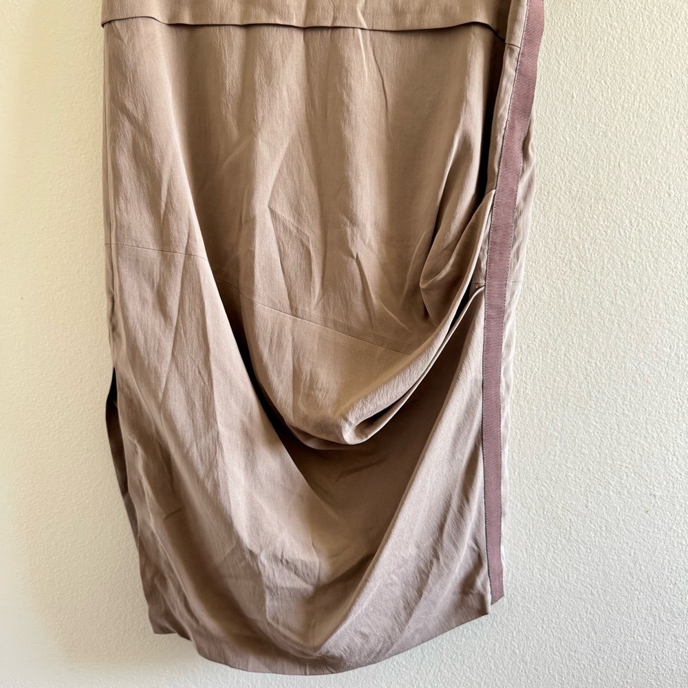 Brunello Cucinelli Taupe Silk Blend Ruched Slit Midi Skirt size US6 - Picture 6 of 11